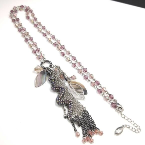 Guess Tassel Snake Pendant Crystal Beaded Necklace - 32 Inches - Signed - Picture 5 of 10